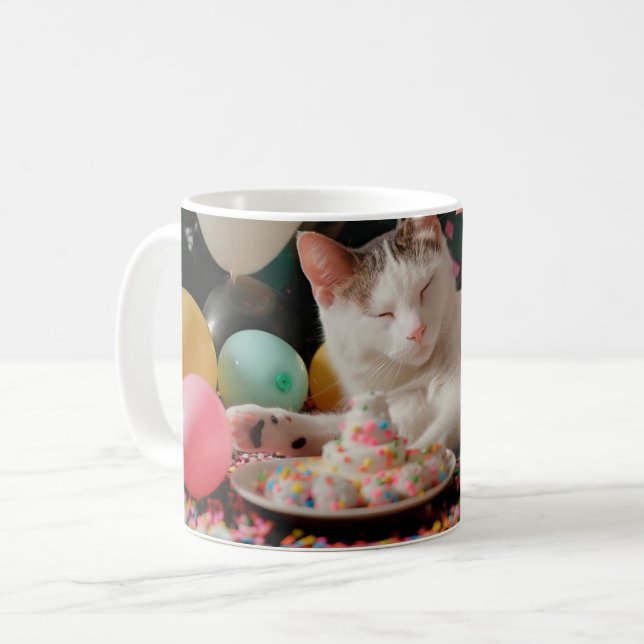 Mug Conception de célébration d'anniversaire de chat a (Devant gauche)
