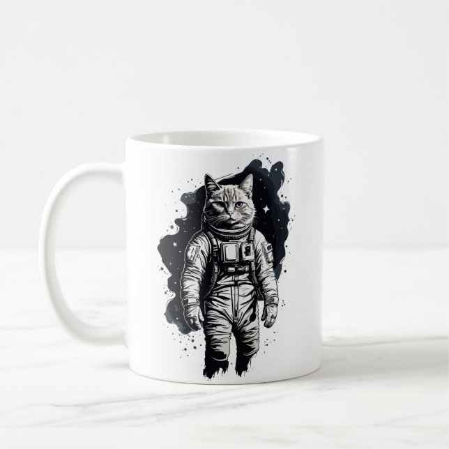 Mug Conception de chat d'astronaute à encre noire (Gauche)