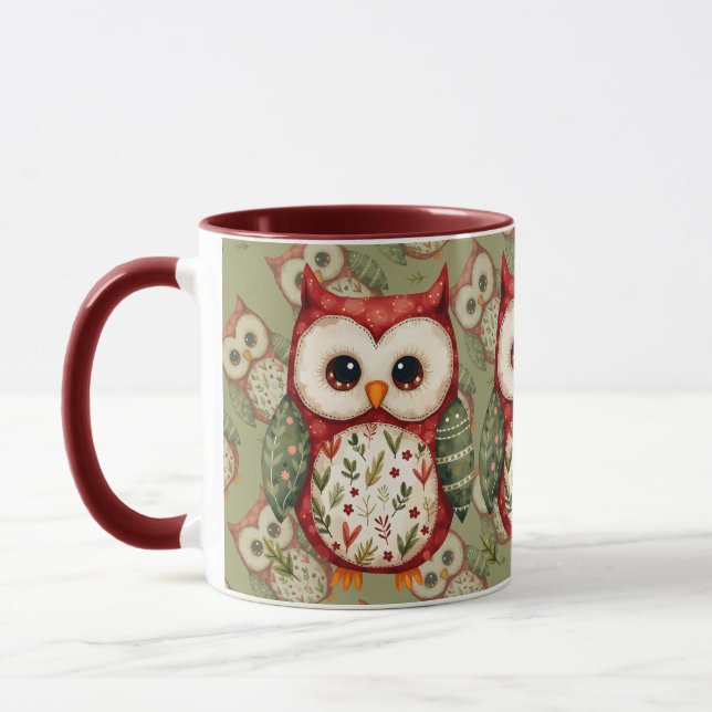 Mug Conception de chouette en patchwork d'art folklori (Gauche)
