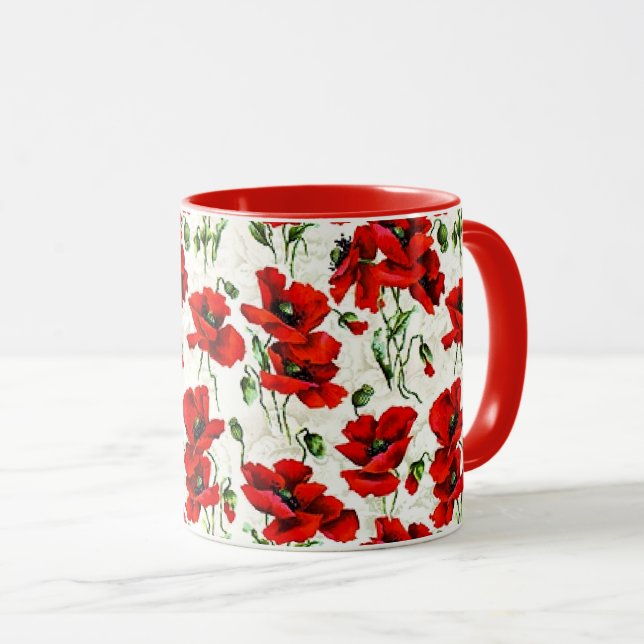 Mug Conception de coquelicot rouge (Devant droit)