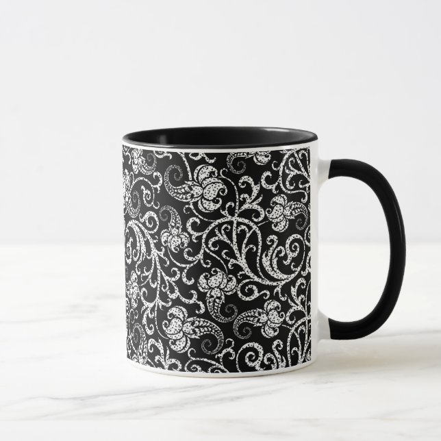 Mug Conception de fleurs de dalmatien noir mignon (Droite)