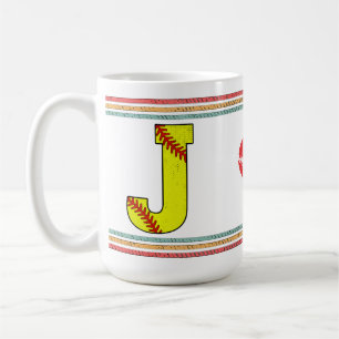 Mug Conception de lettre J de softball rétro vintage