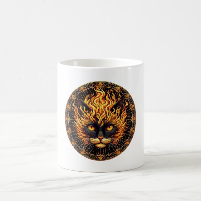 Mug Conception de Mandala de chat de feu mystique (Centre)