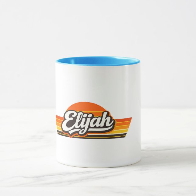 Mug Conception de nom Coucher de soleil Rétro Elijah (Centre)