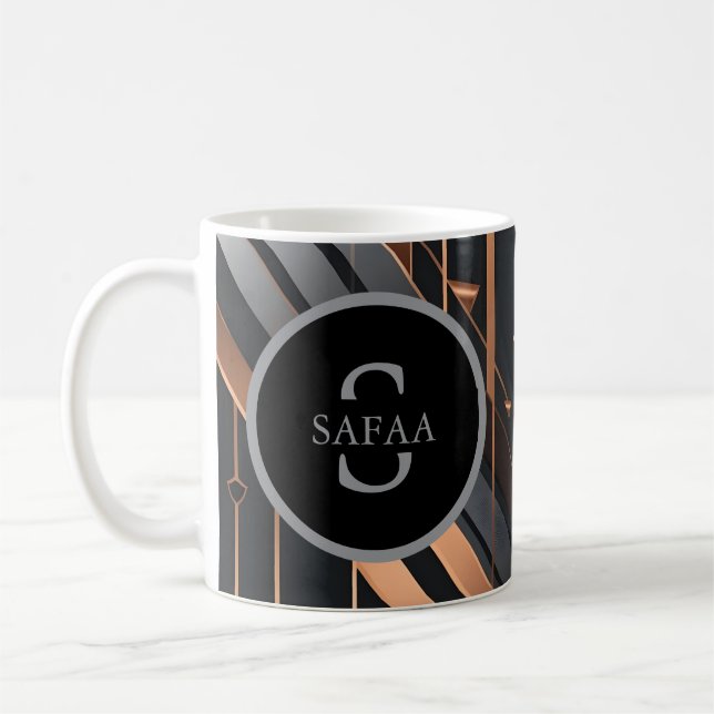 Mug Conception de nom en cercle de monogramme Art Déco (Gauche)