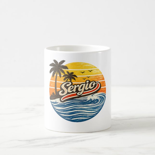 Mug Conception de nom Sergio Retro Sunset (Centre)