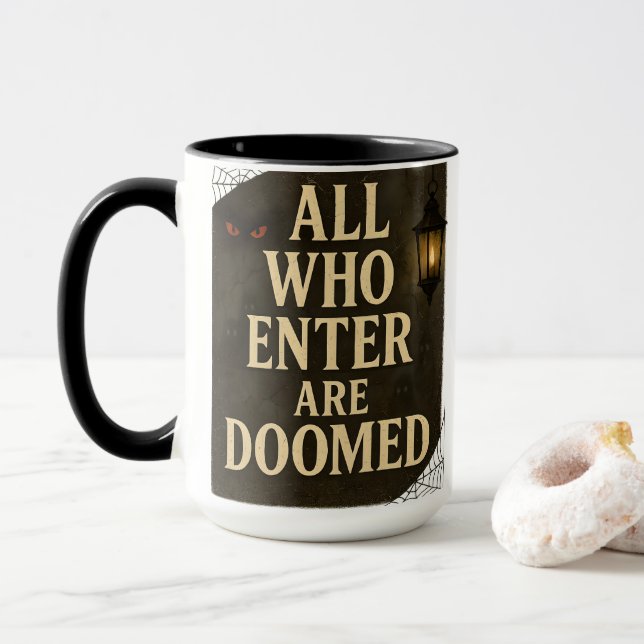 Mug Conception de panneau gothique effrayant Tous ceux (Avec donut)