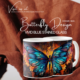 Mug Conception de papillon en verre coloré bleu vif