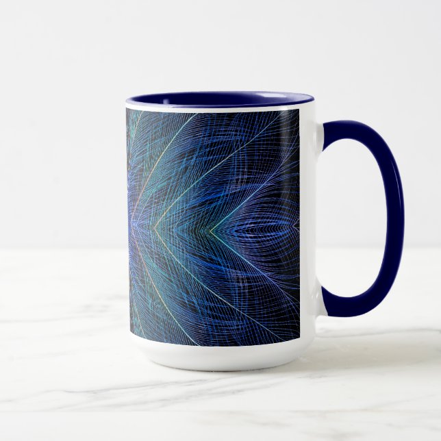 Mug Conception de plume fractale bleue (Droite)