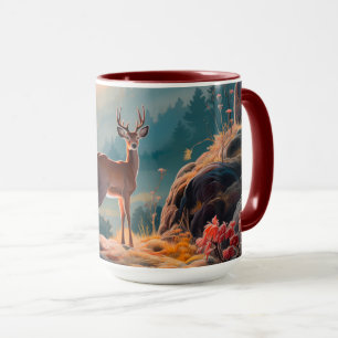 Mug Conception de scène forestière avec cerfs automnal