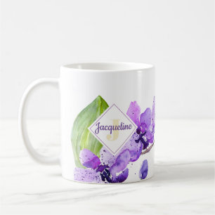 Mug Conception d'orchidée à l'aquarelle colorée avec m