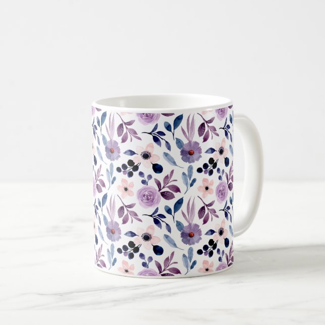 Mug Conception florale délicate avec feuilles de lavan (Devant droit)