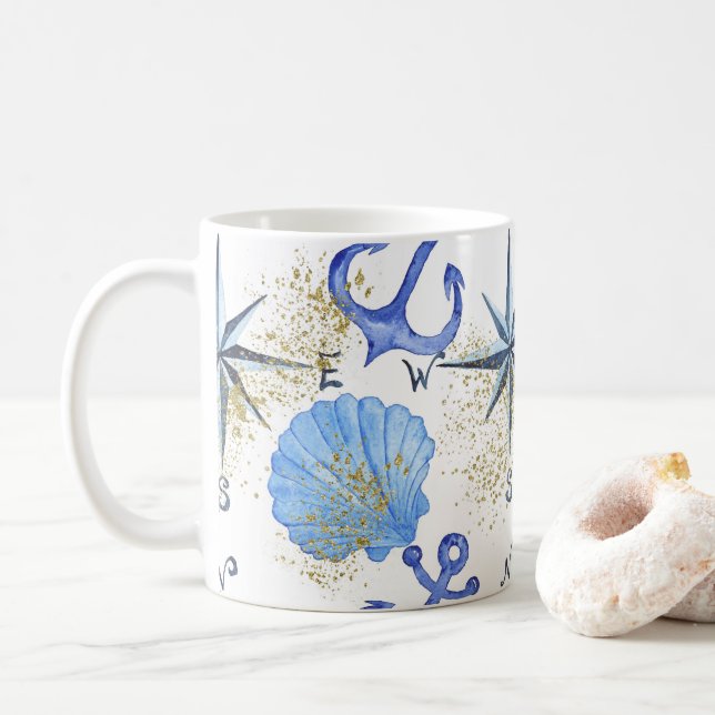 Mug Conception nautique d'aquarelle avec la poussière (Avec donut)