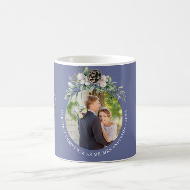 Mug Cône bleu nouvellement mariés 1er noël photo (Centre)