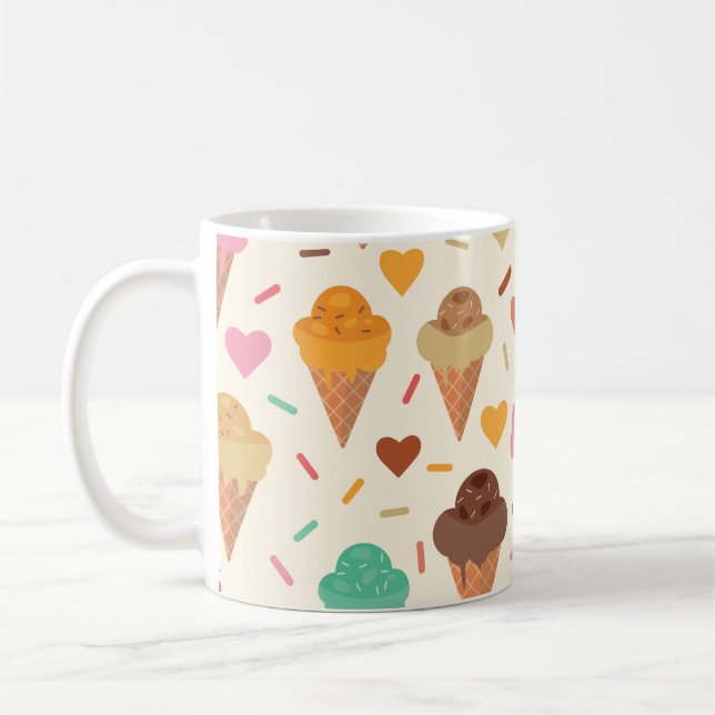 Mug Cônes de crème glacée mignonne avec Coeurs (Gauche)