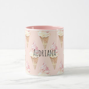 Mug Cônes de glace à la vanille et à la fraise rose