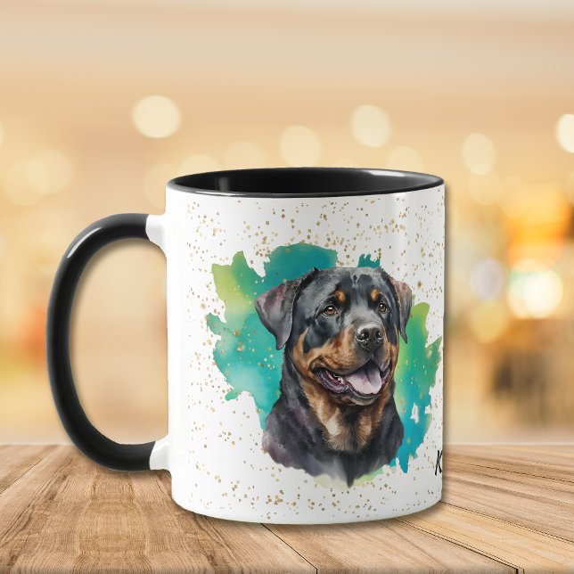 Mug Confetti en or Abstrait Turquoise Rottweiler (Créateur téléchargé)