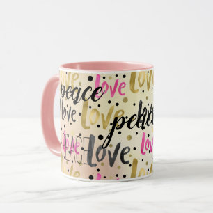 Mug Confetti Noir Rose d'or aime la paix