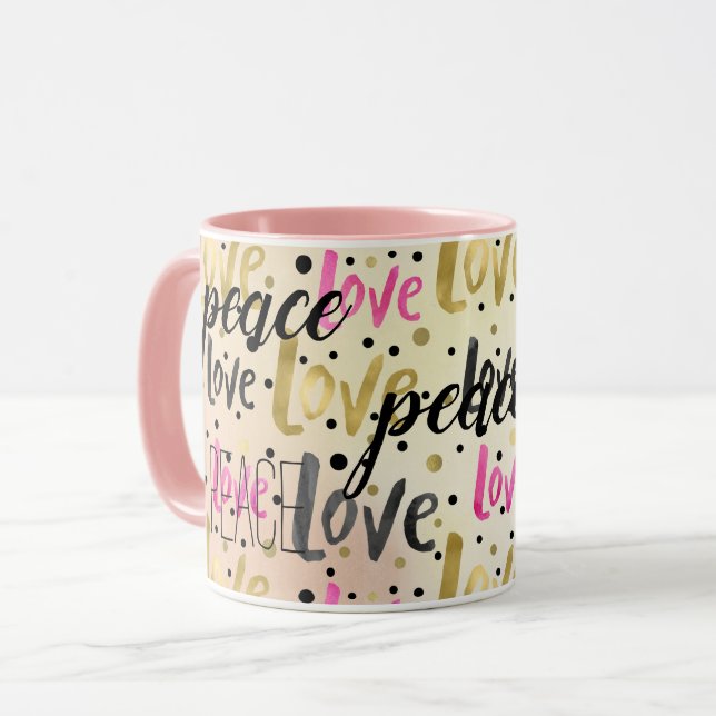 Mug Confetti Noir Rose d'or aime la paix (Devant gauche)