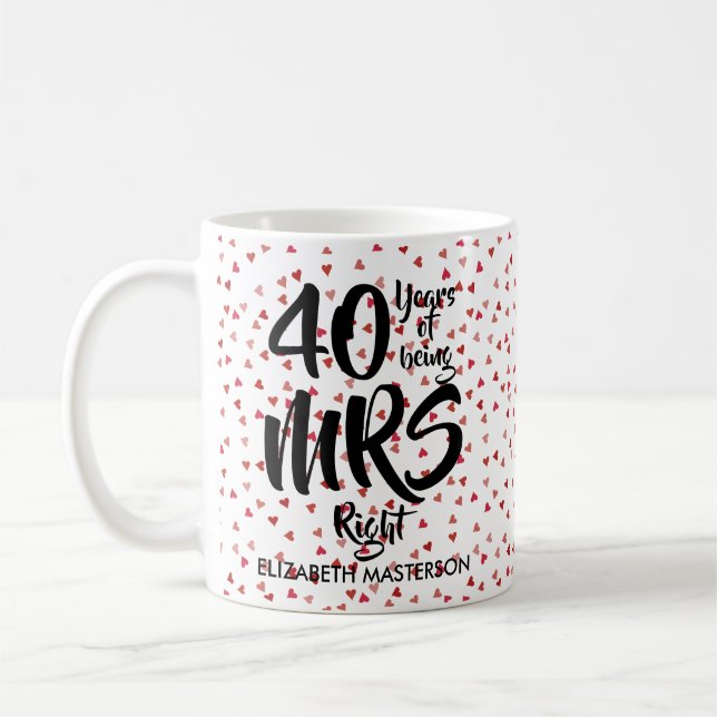 Mug Confettis argentés de coeurs de quarantième (Gauche)