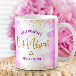 Mug Confettis écriture dorée aquarelle rose pour Bat M