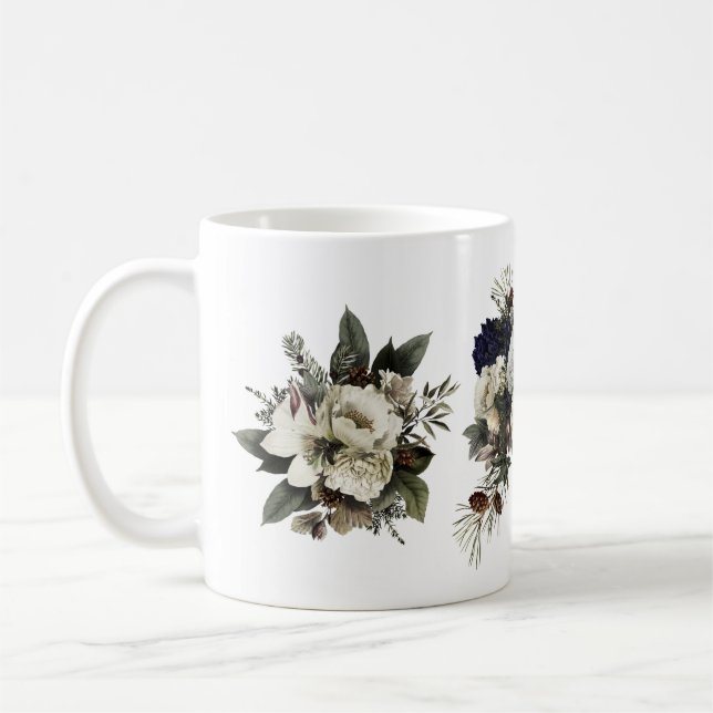 Mug Conifer d'hiver Crème florale Magnolia Peony Roses (Gauche)