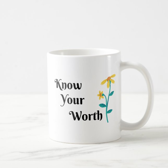 MUG CONNAISSEZ VOTRE BONHEUR QOUTE, FLOWER DESIGN COFF (Droite)