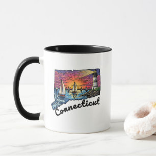 Mug Connecticut State Tattoo Style Lighthouse coucher