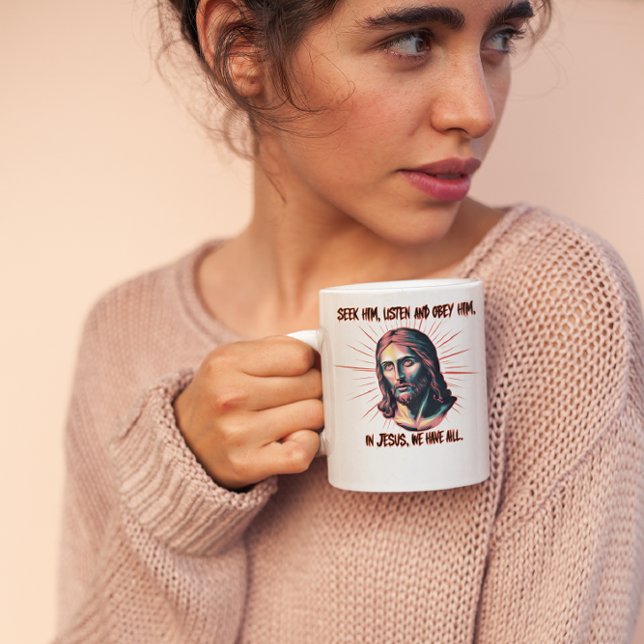 Mug Conseils divins : Chercher, Écouter, Obey (Créateur téléchargé)