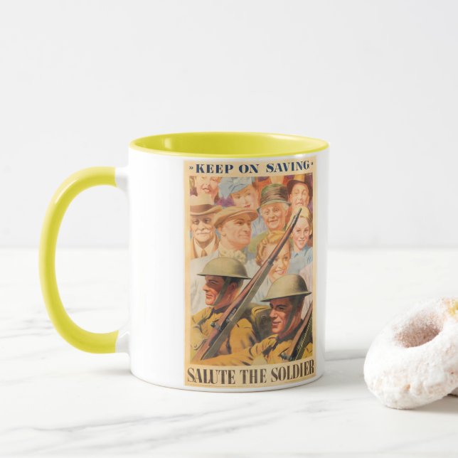 Mug Continuez à Épargner. Réimpression d'une affiche b (Avec donut)
