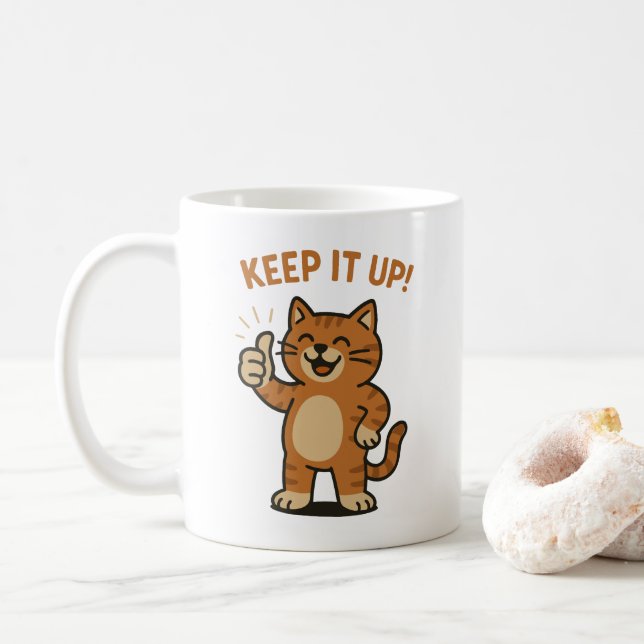 Mug Continuez ! Encouragement motivationnel Chat rétro (Avec donut)