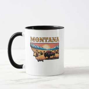 Mug Contour de l'État du Montana Tatouage Bison & Mont