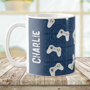 Mug Contrôleur de jeu vidéo Nom de monogramme bleu