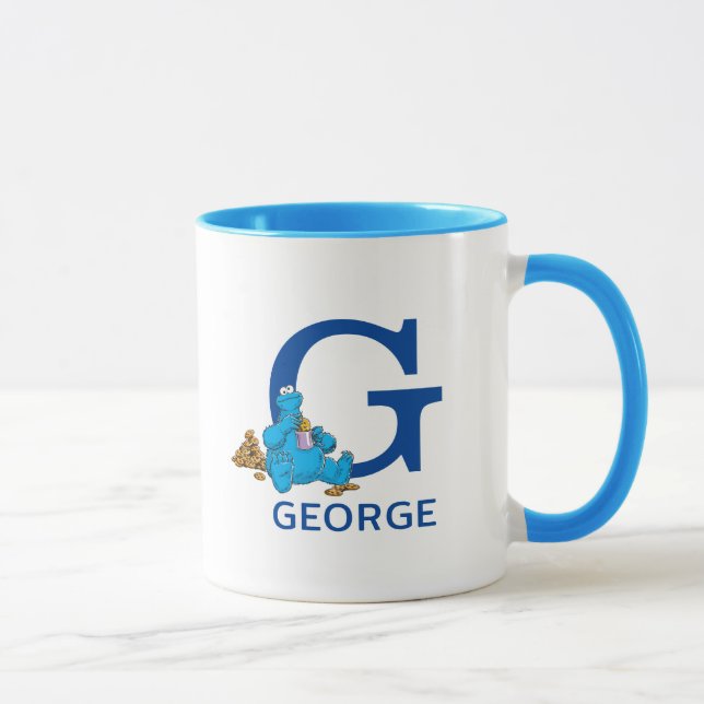 Mug Cookie Monster Manger Cookies Nom et monogramme G (Droite)