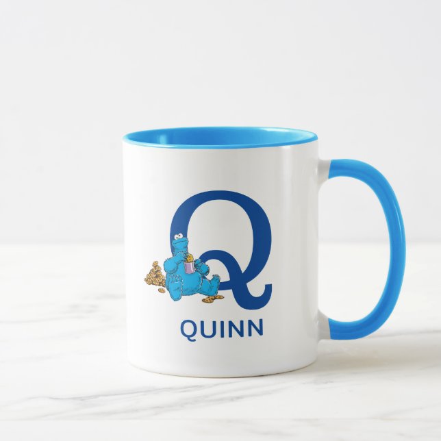 Mug Cookie Monster Manger Cookies Nom et monogramme Q (Droite)
