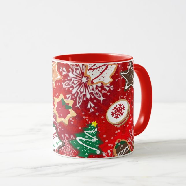 Mug Cookies de Noël et flocons de neige en rouge (Devant droit)