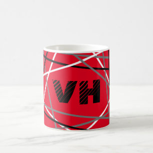 Mug Cool Abstrait Rouge rayé Nom de la guitare Initial