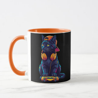 Mug Cool Black Cat Gamer Halloween Design Éffrayant