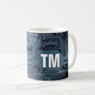 Mug Cool Blue Circuit Board Photo Bold Monogramme