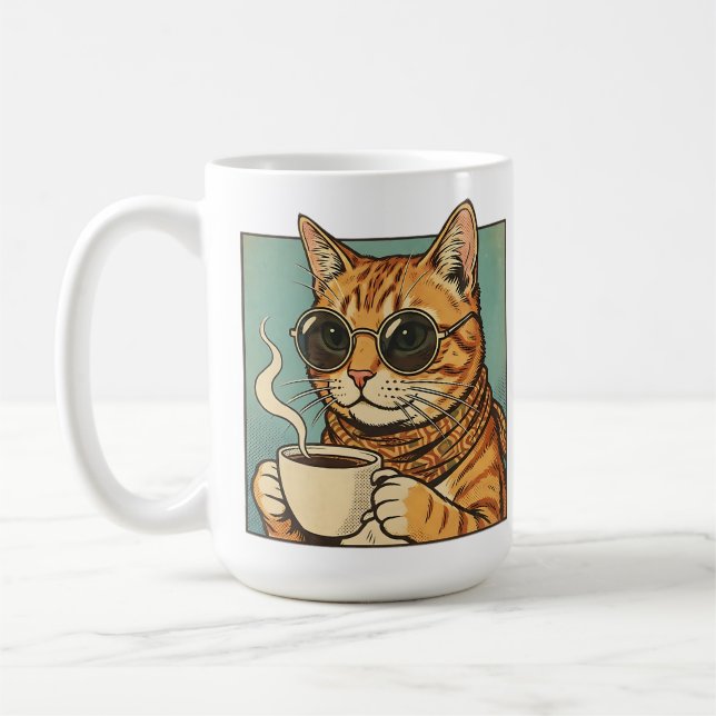 Mug Cool Cat Coffee Retro Style Design for Cat Lovers (Gauche)