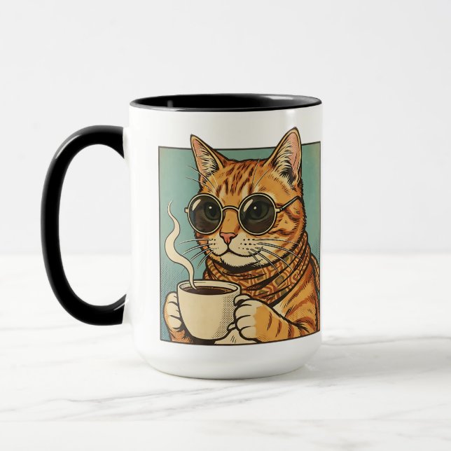 Mug Cool Cat Coffee Retro Style Design for Cat Lovers (Gauche)