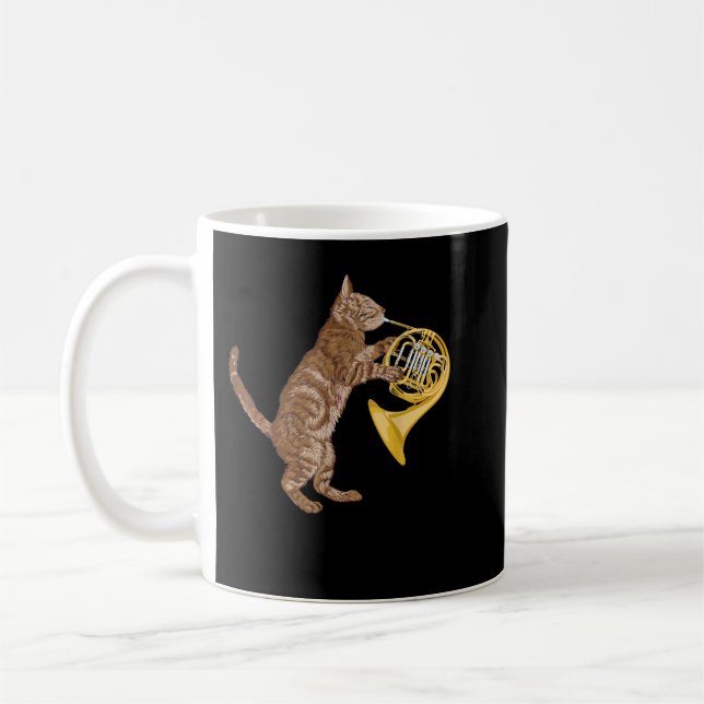 Mug Cool Cat Playing French Horn Musician Orchestra Mu (Gauche)