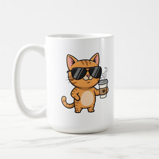 Mug Cool Cat with Coffee – Funny Cartoon Art (Gauche)