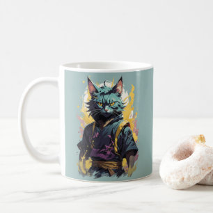 Mug Cool Feu Splash Gris Ninja Chat Guerrier