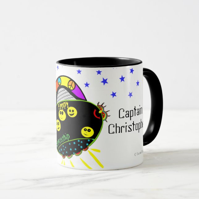 Mug Cool Happy Peace Spacship Personnaliser le NOM (Devant droit)