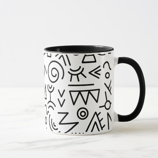 Mug Cool indien africain motif tribal noir et blanc (Droite)
