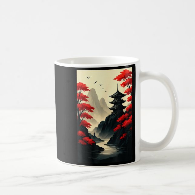 Mug Cool Japanese Pagoda Castle Mountain Landscape Gra (Droite)