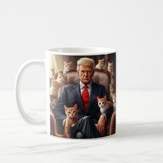 Mug Cool MAGA Cat TRUMP entouré de KITTENS drôle (Gauche)