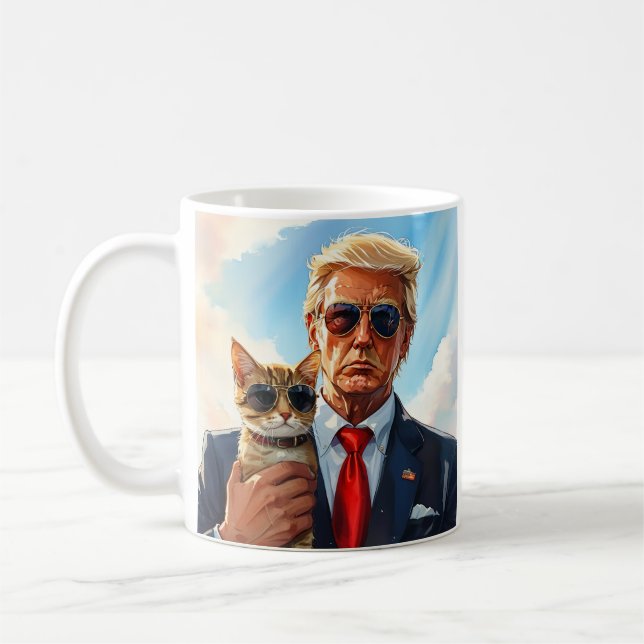 Mug Cool MAGA Cat TRUMP Tenir un chat de jolies lunett (Gauche)