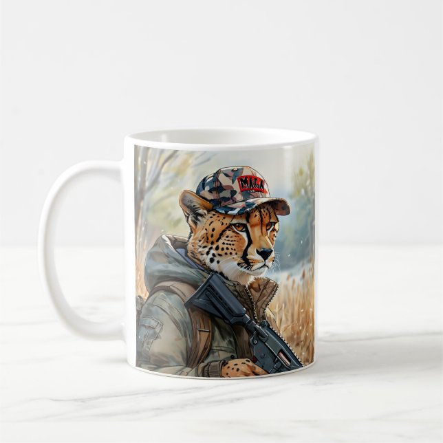 Mug Cool MAGA Chat avec pistolet et Camouflage CHEETAH (Gauche)